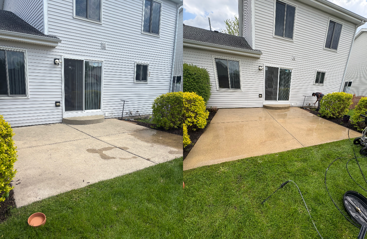 Patio before and after pressure washing
